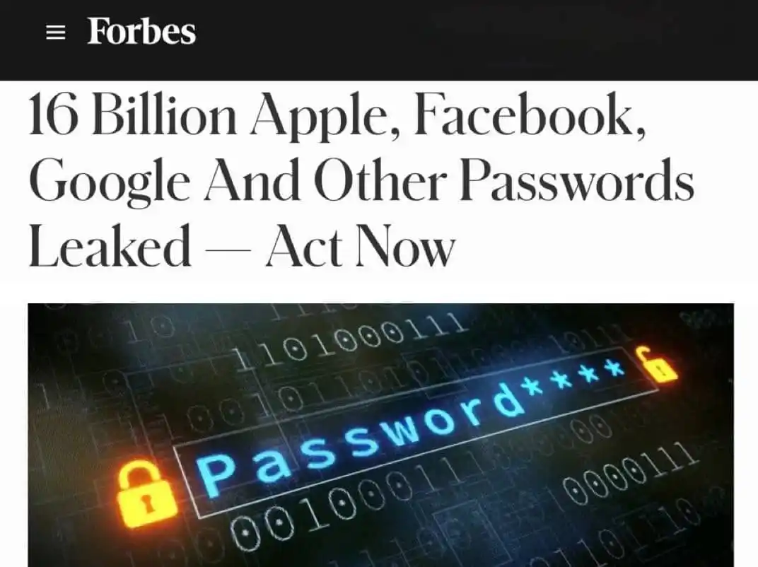 Image from The Nabesof: Wow 🙀   *Biggest data leak ever: 16B passwords exposed*  Forbes repor...