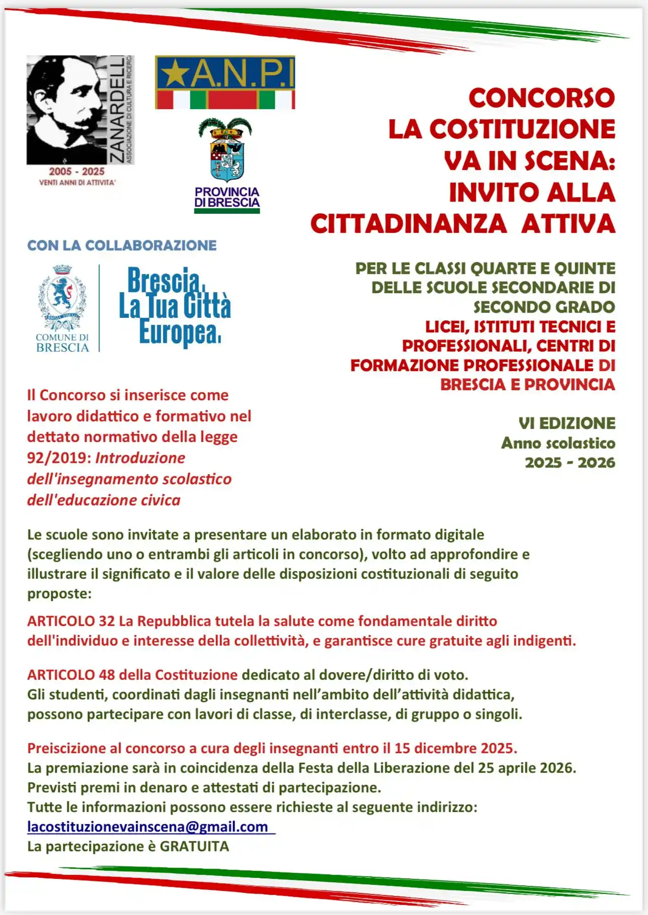 Image from Comune di Brescia: Concorso la Costituzione va in scena...