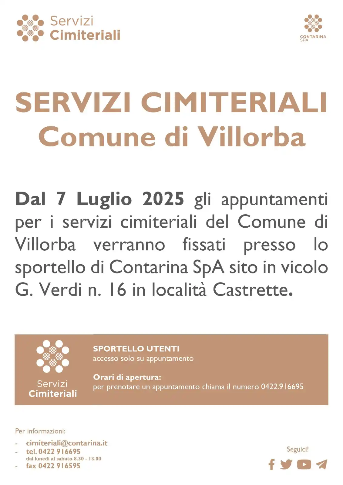 Image from Comune di Villorba: ℹ️ *SERVIZI CIMITERIALI* - Dal *7 LUGLIO 2025* gli appuntamenti per i ...