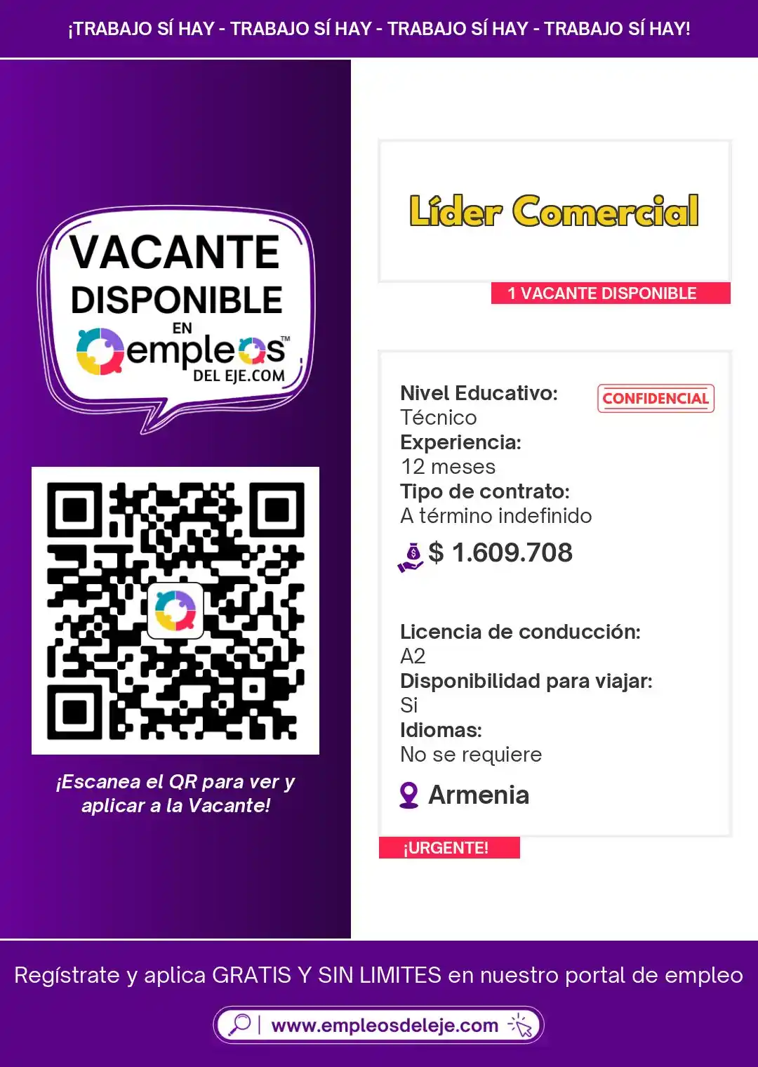 Image from Empleos Del Eje: 🟣 ¡Importante empresa del sector busca LÍDER COMERCIAL! 🧾  📍 Ubicac...