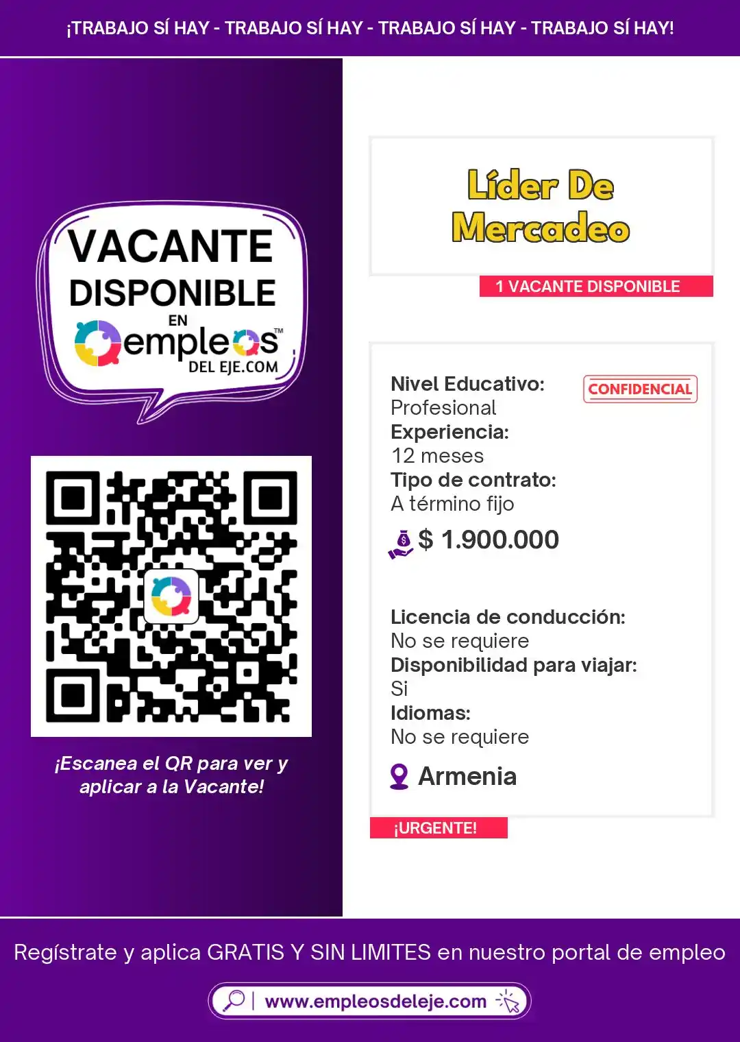 Image from Empleos Del Eje: 🟣 ¡Importante empresa del sector busca LÍDER DE MERCADEO! 📊  📍 Ubic...