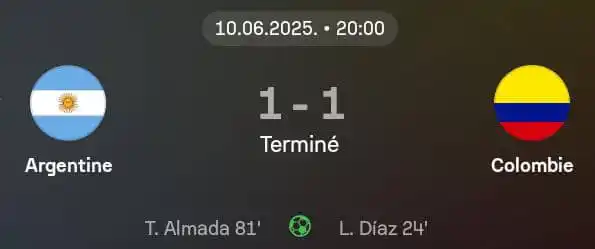 Image from A.M.D FLASH INFOS PLUS 🎤🎥📸: 👉🔵⚽ Match difisil! Ajantin sove ak 1 pwen kont Kolonbi nan yon konba...