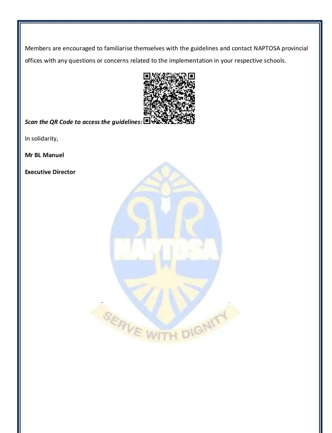 Image from NAPTOSA (National): NAPTOSA's statement on the implementation guidelines for the 2024 Amen...