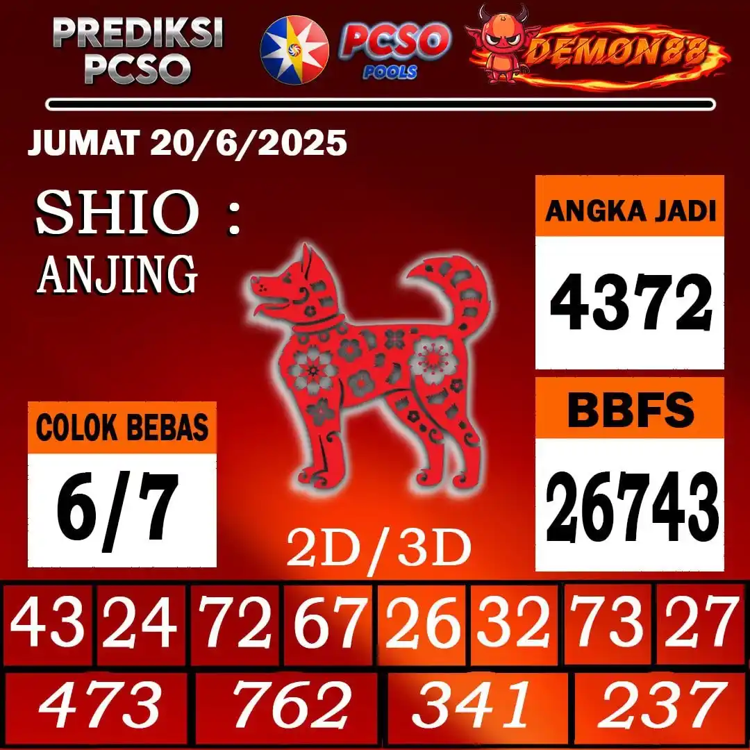 Image from PREDIKSI TOGEL ONLINE 4D DEMON88 Situs TOTO Togel 4D Online Terbaik Bandar Togel Online Terpercaya: PREDIKSI TOGEL PCSO 🇵🇭🇵🇭🇵🇭🇵🇭🇵🇭🇵🇭 20 June 2025 BBFS : 26743...