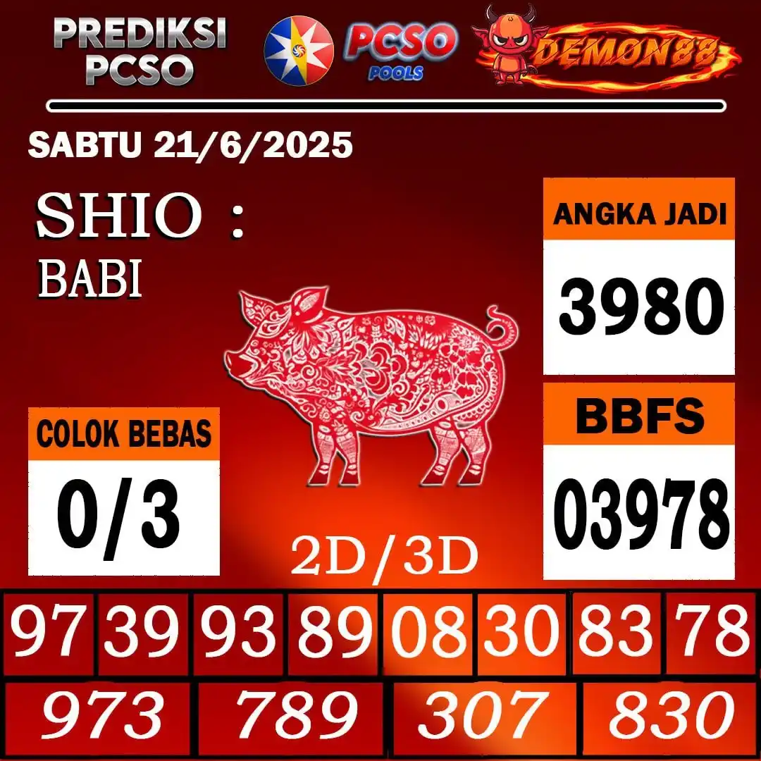 Image from PREDIKSI TOGEL ONLINE 4D DEMON88 Situs TOTO Togel 4D Online Terbaik Bandar Togel Online Terpercaya: PREDIKSI TOGEL PCSO 🇵🇭🇵🇭🇵🇭🇵🇭🇵🇭🇵🇭 21 June 2025 BBFS : 03978...