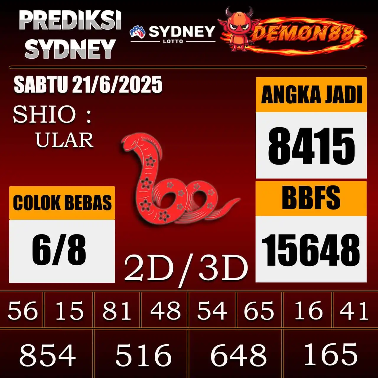 Image from PREDIKSI TOGEL ONLINE 4D DEMON88 Situs TOTO Togel 4D Online Terbaik Bandar Togel Online Terpercaya: PREDIKSI TOGEL SYDNEY  🇦🇺🇦🇺🇦🇺🇦🇺🇦🇺🇦🇺 21 June 2025 BBFS : 15...
