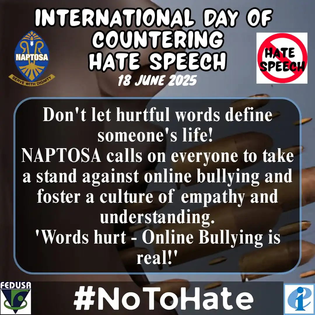 Image from NAPTOSA (National): The hurt caused by online bullying can be devastating. Let's join forc...