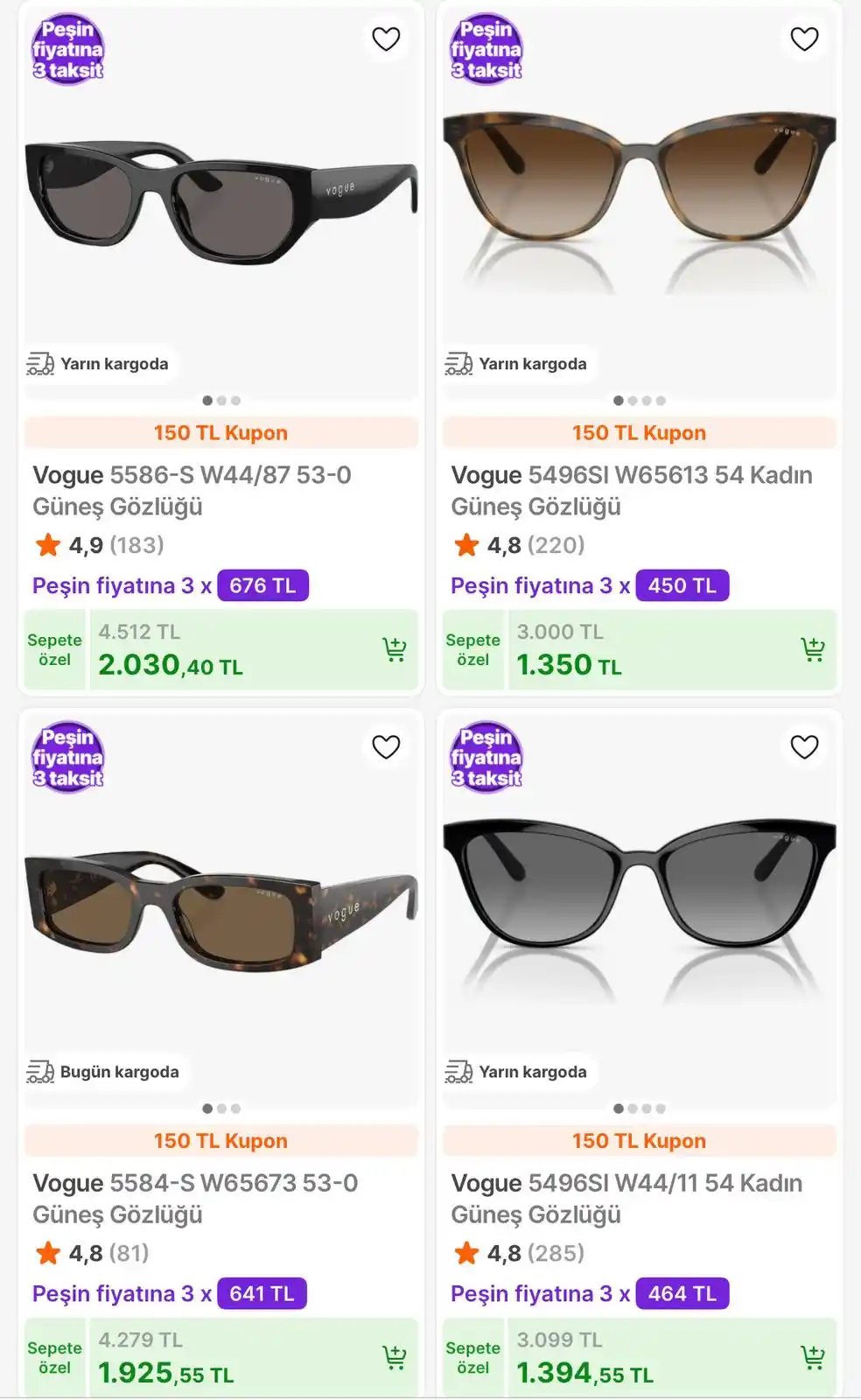 Image from İndirim Bülteni: 🔥Vogue&Versace&Guess Sepette %55 indirime ek 150 tl kupon! 👉Link: h...