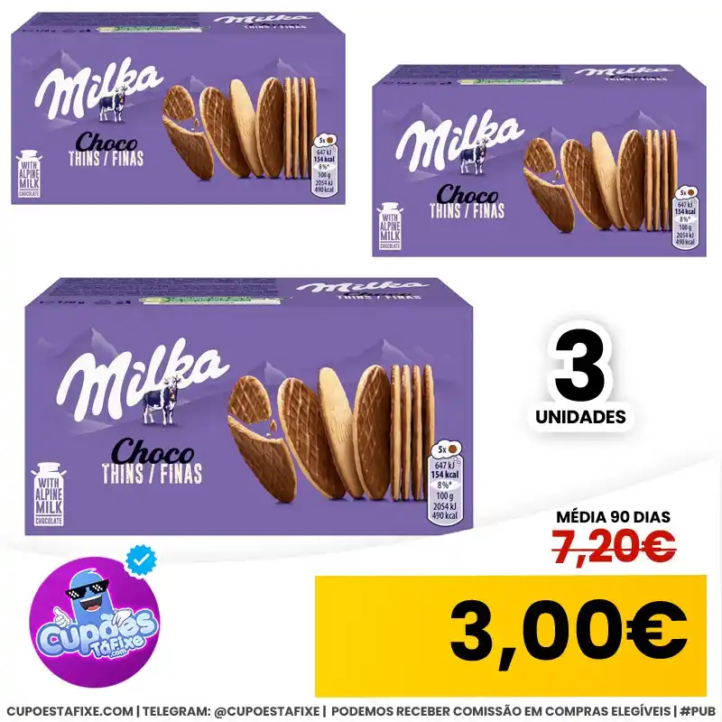 Image from Cupões Tá Fixe 🔥: 🤯 3 Pacotes de Bolachas Milka Finas a 3€ ⚡️ Fica a 1e / Pacote ❌ Con...
