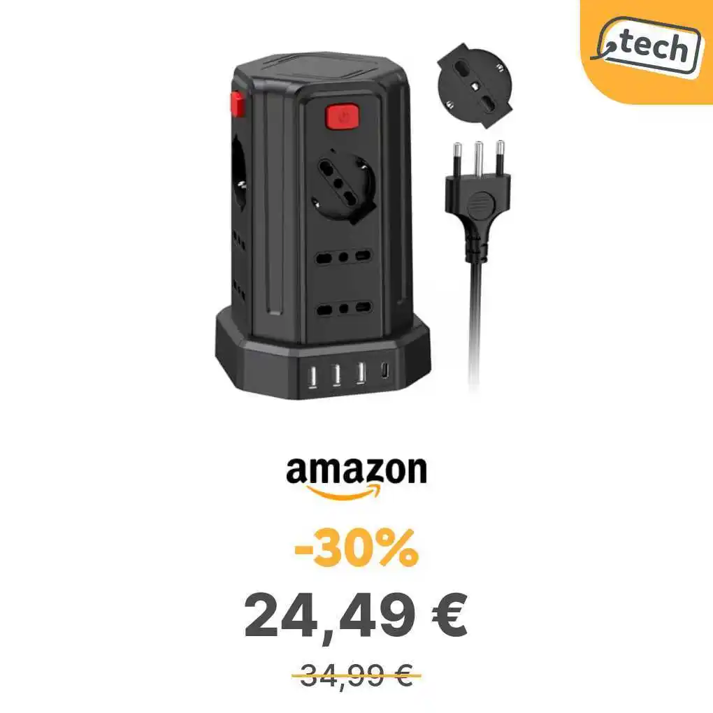 Image from offerte.club: *Ciabatta Elettrica Multipresa con 12 Prese Universali e 3 USB A+1 USB...