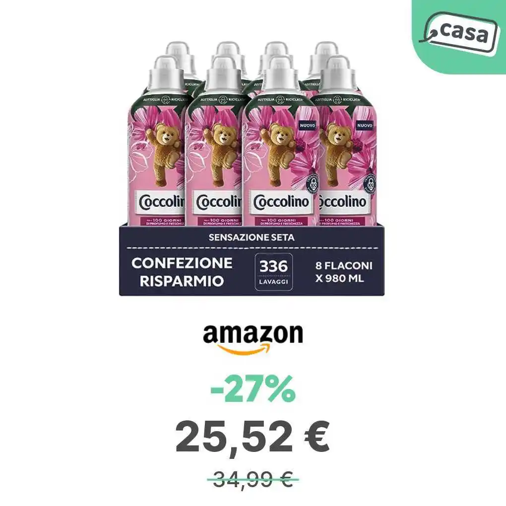 Image from offerte.club: *Coccolino Ammorbidente Concentrato Sensazione Seta 336 Lavaggi, 8 Pez...