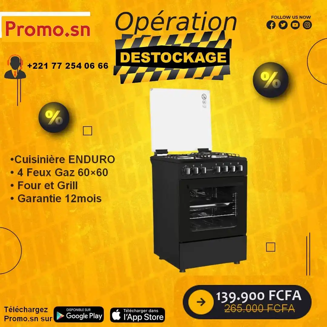 Image from Promo.sn: 🔥 Cuisinière ENDURO AFS6040GGBIT – Alliez performance et élégance ave...
