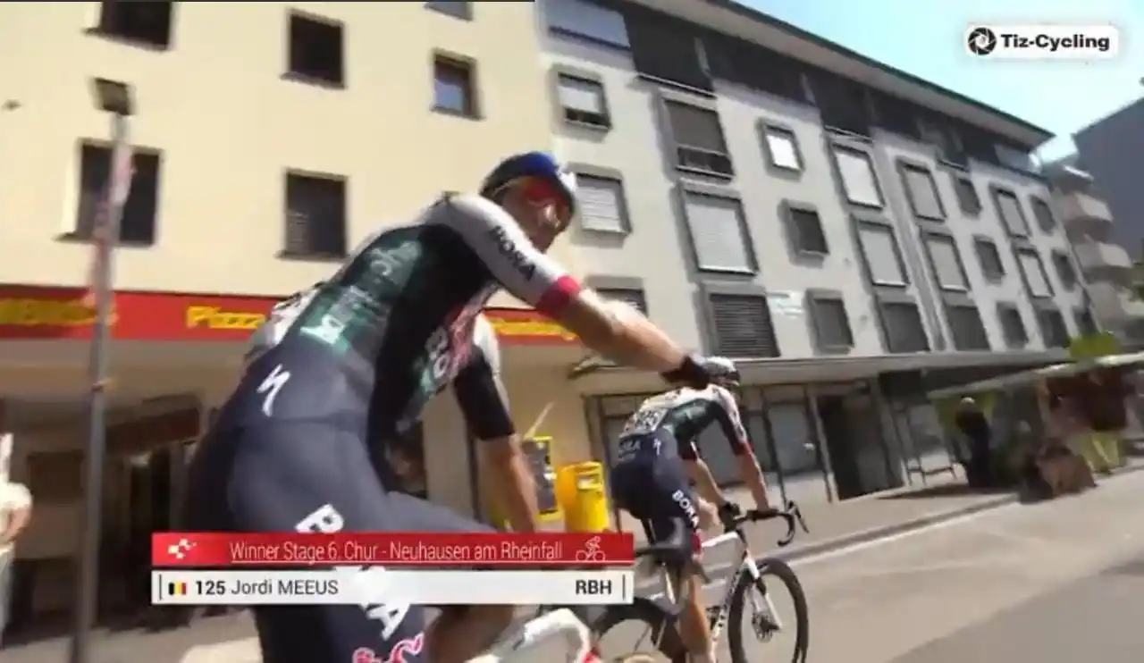 Image from Knéel Do Esporte: Deu Jordi Meeus da Red Bull Bora Hansgrohe no Tour de Suisse...
