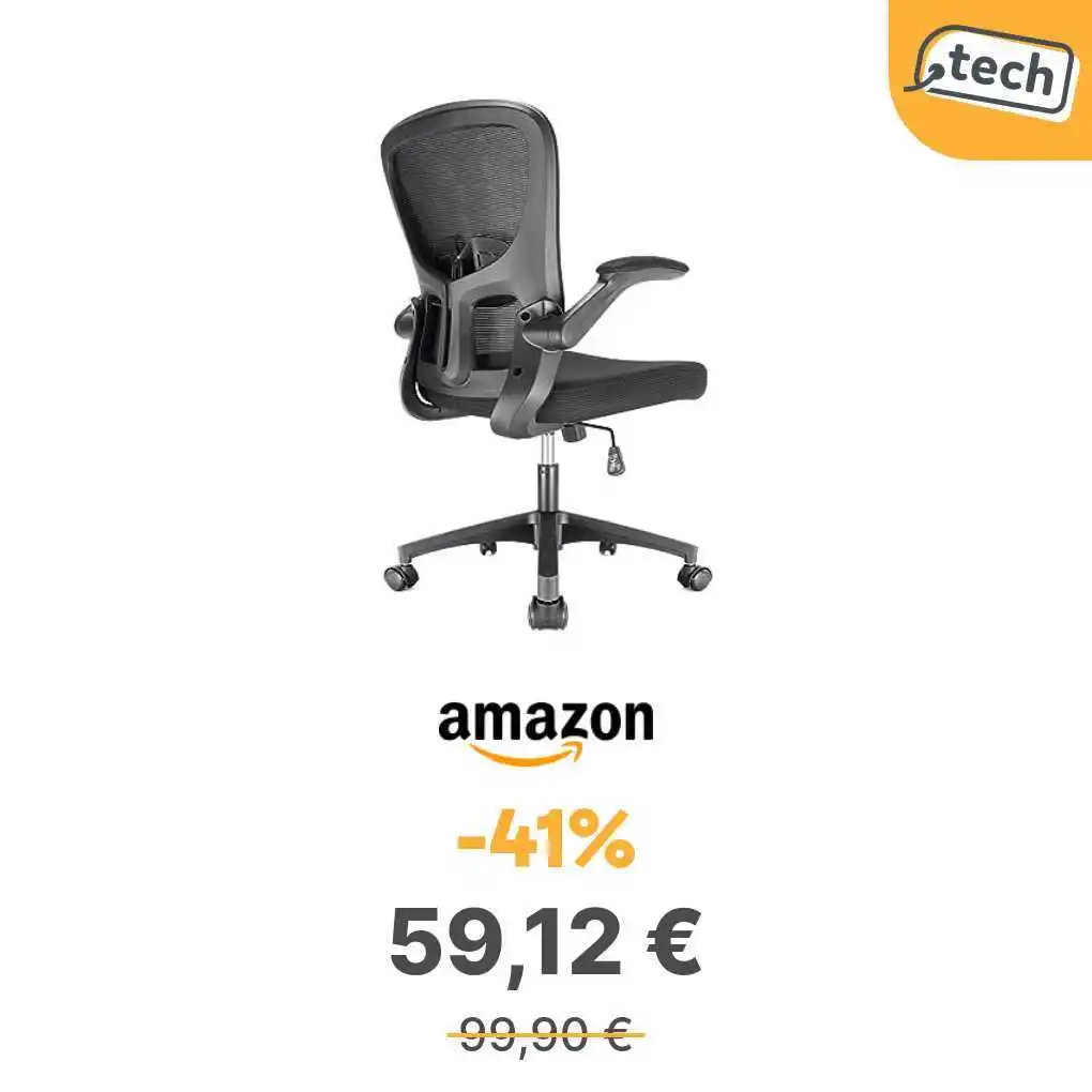 Image from offerte.club: *Durrafy Sedia Ufficio Ergonomica, Sedia da ufficio con Braccioli Pieg...