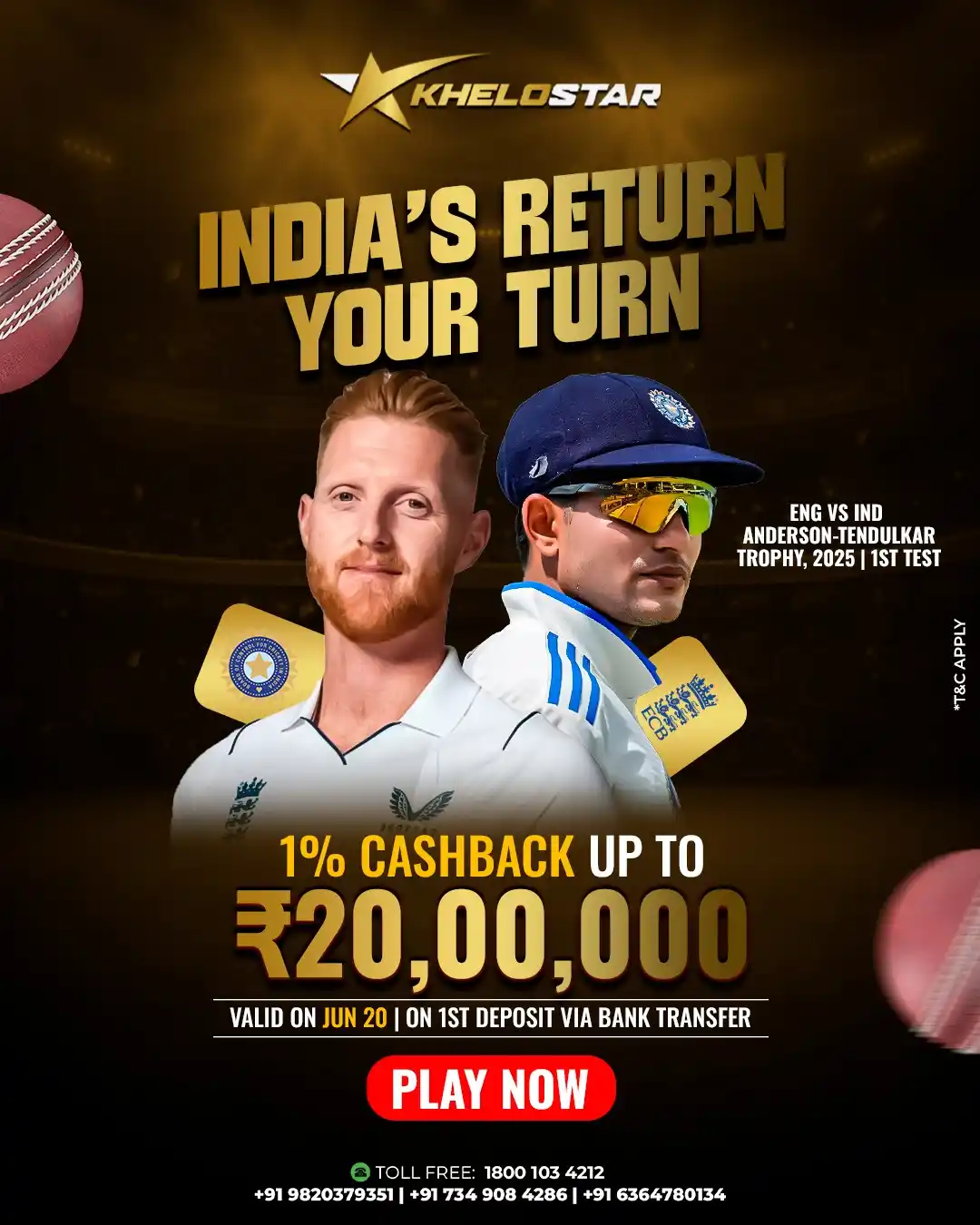 Image from Khelostar: ENG vs IND | 1st Test | June 20, 2025 | 🕞 3:30 PM 🏏 The Anderson-Ten...