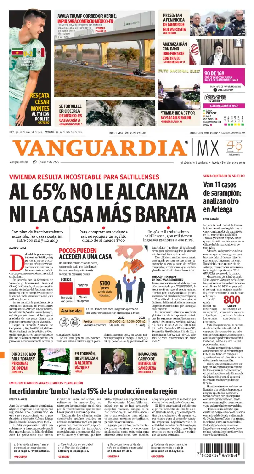 Image from Vanguardia Mx: ¡Feliz jueves! ⛅Les compartimos nuestra portada de hoy. 📰👇 🔶 Salti...