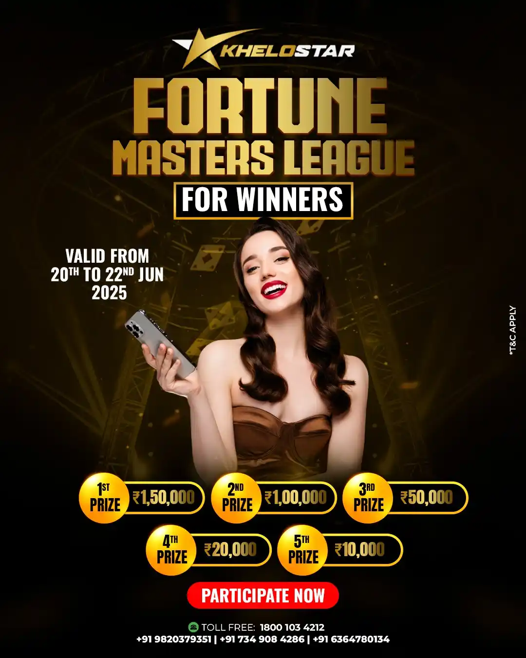 Image from Khelostar: 🎯 Fortune Masters League is LIVE! 🗓️ June 20–22 🏆 Top 5 players win...