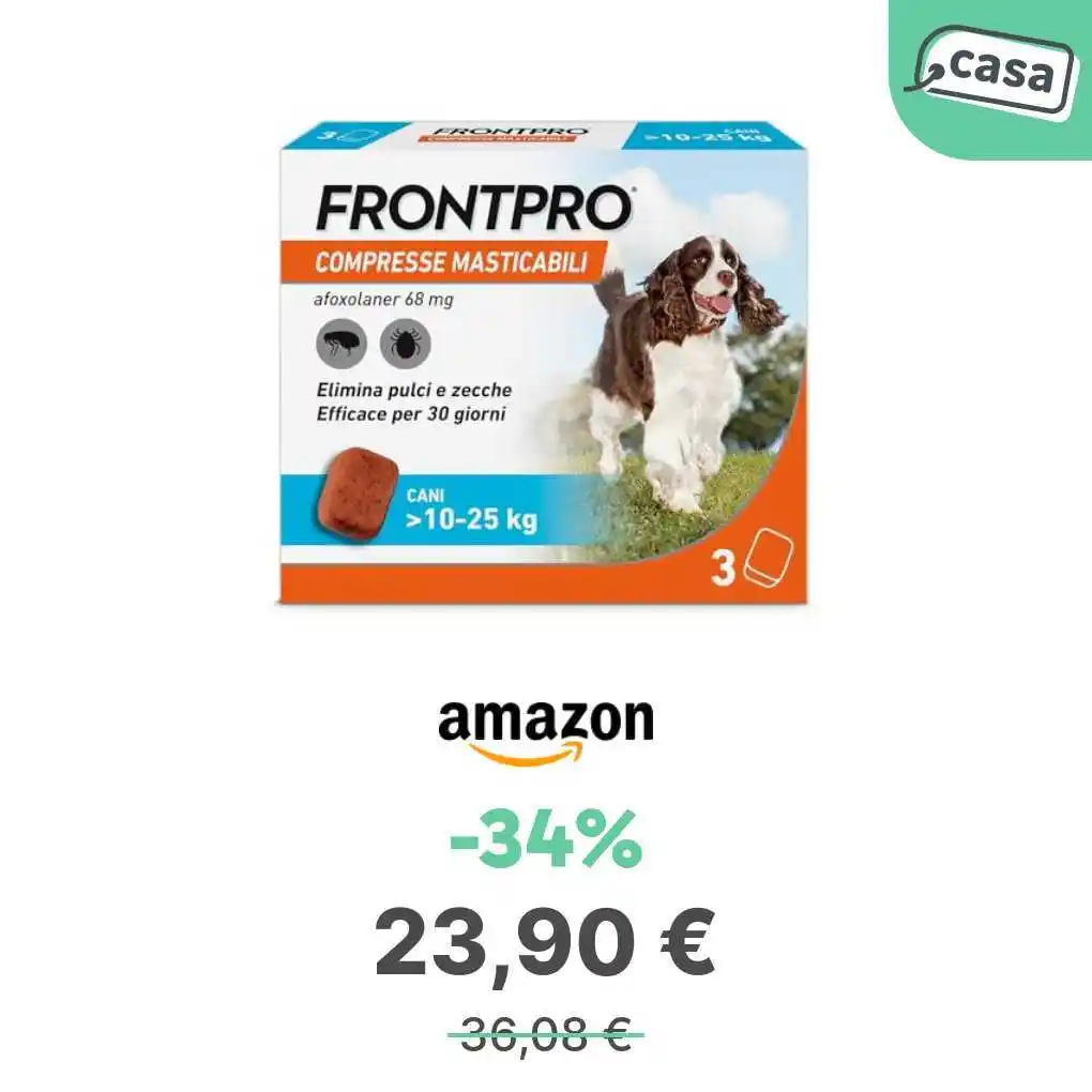 Image from offerte.club: *FRONTPRO Antiparassitario Cani 10-25 kg 3 Compresse Masticabili* 👉 ...