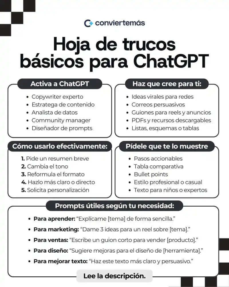 Image from Mauricio Alvez - Negocios Digitales & IA - Tips Y Estrategias: *Hojas de trucos ChatGPT* Vilma Núñez...