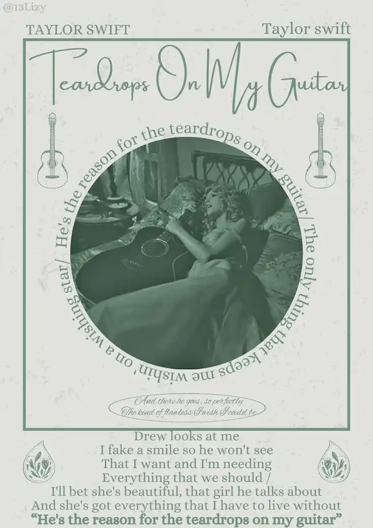 Image from 𝐓𝐚𝐲𝐥𝐨𝐫'𝐬 𝐖𝐨𝐫𝐥𝐝 🪻: > *Hoje vamos falar um pouco sobre a musica Teardrops On My Guitar do ...