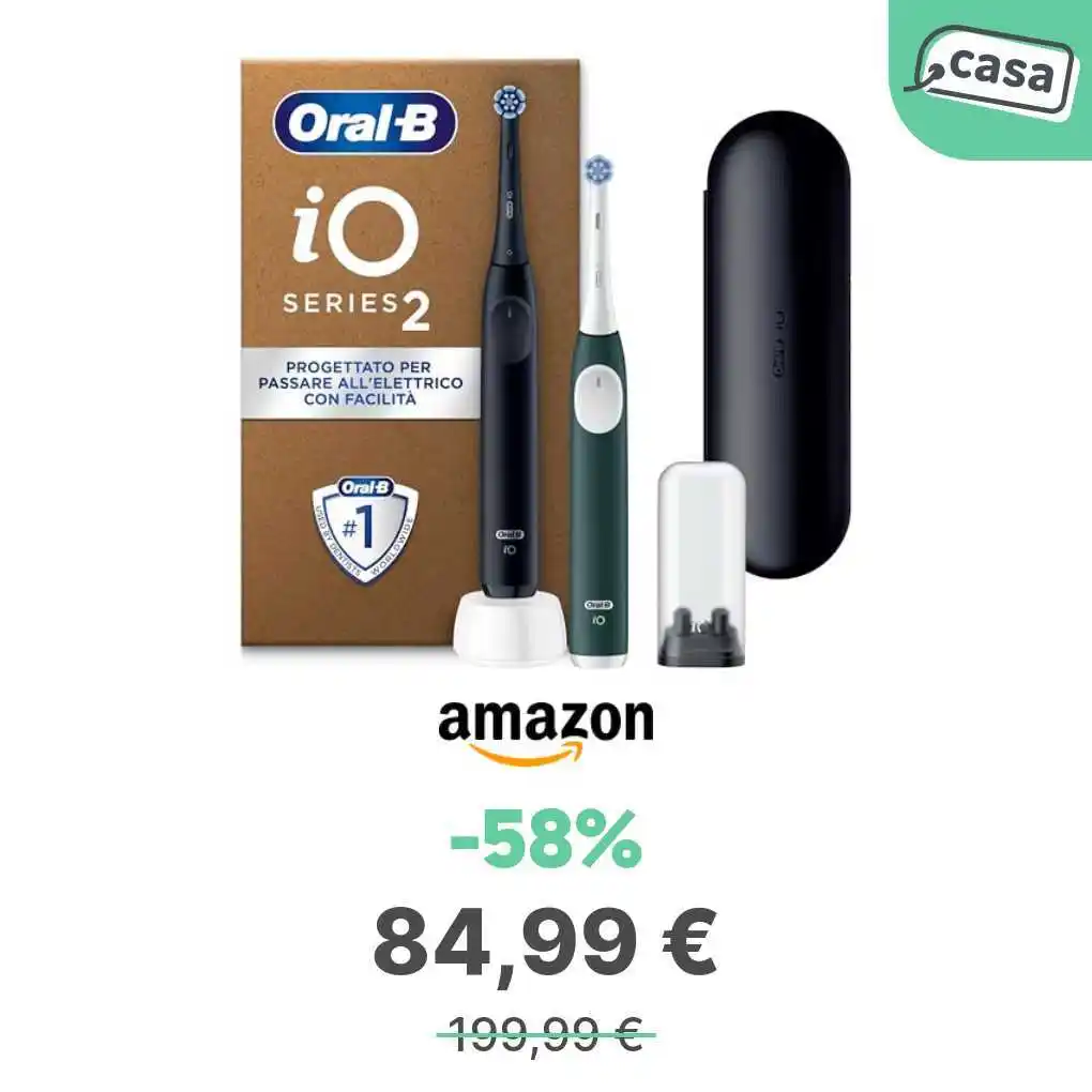 Image from offerte.club: *Oral-B iO 2 DUO Spazzolino Elettrico Nero Verde, 2 Testine, Custodia ...
