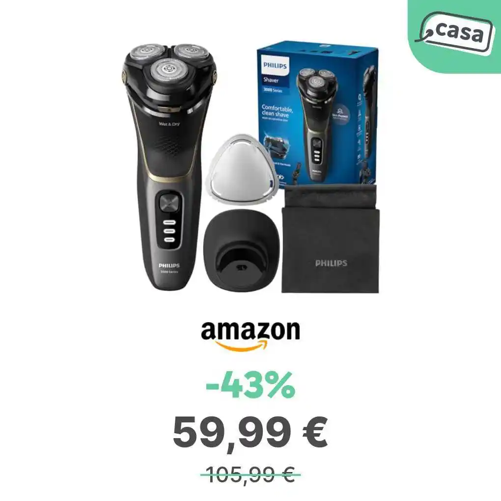 Image from offerte.club: *Philips rasoio elettrico serie 3000 Wet&Dry uomo, colore Deep Black, ...