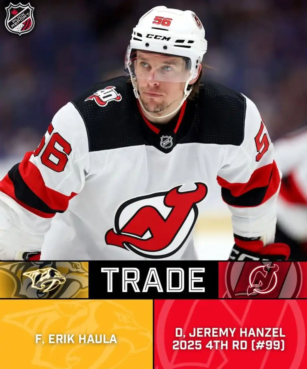 Image from Knéel Do Esporte: Primeira troca de off-season da NHL! Eric Haula agora é do Nashville P...