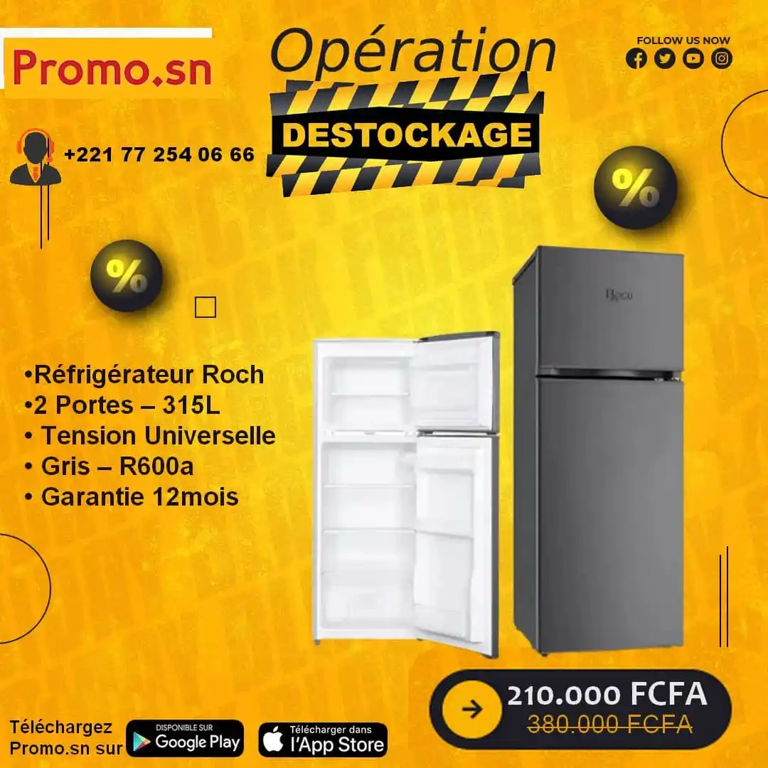 Image from Promo.sn: Réfrigérateur Roch RFR-315DTL – 315L de fraîcheur au quotidien ! ✅ 2 p...