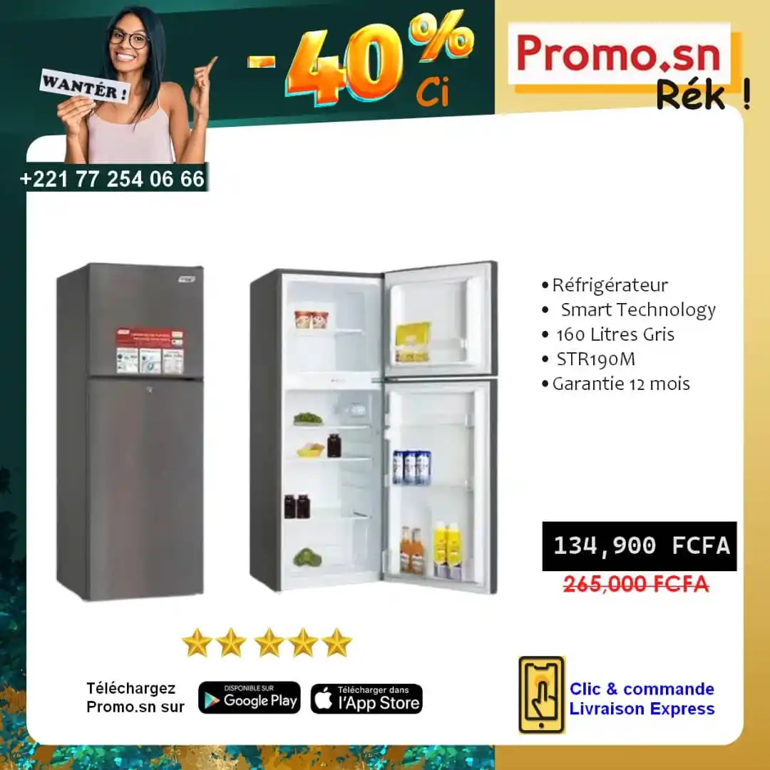 Image from Promo.sn: Réfrigérateur Smart Technology 160L – STR190M : Compact, performant et...
