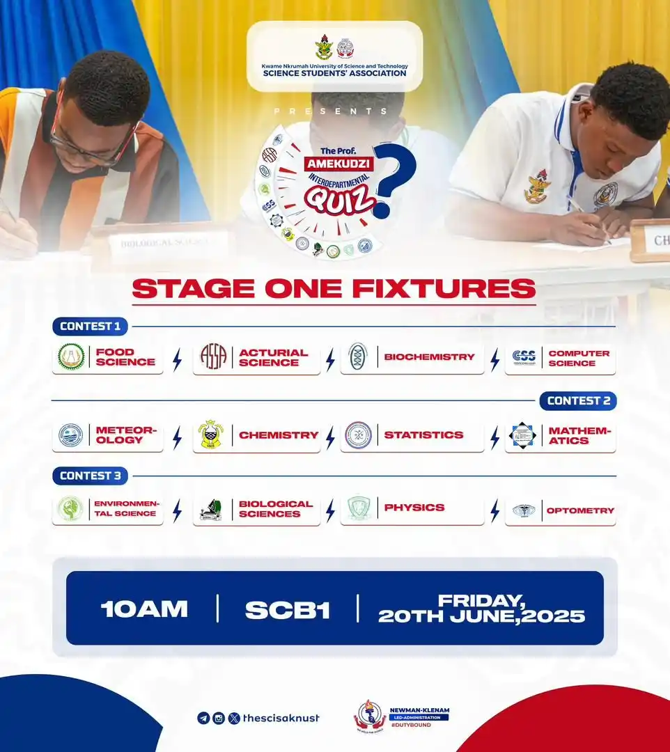 Image from CSS - KNUST 🧑💻👩💻: ROUND 1 Food science - 11 Actuarial science - 15 Biochemistry - 15 Co...