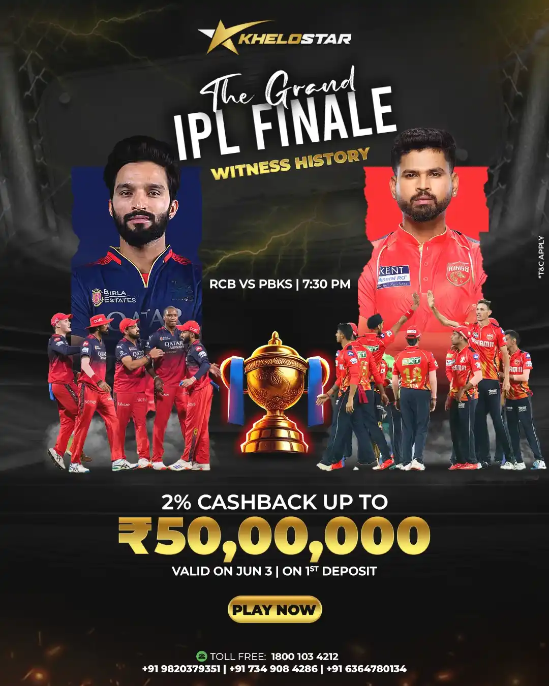 Image from Khelostar: 🏆 The Grand IPL Finale – Witness History RCB 🆚 PBKS | 7:30 PM | Jun ...