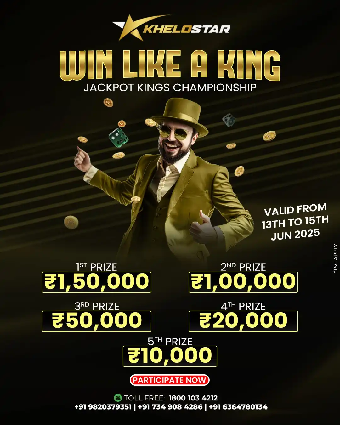 Image from Khelostar: 🎉 The JACKPOT KINGS CHAMPIONSHIP is ON at KheloStar! Are you ready to...