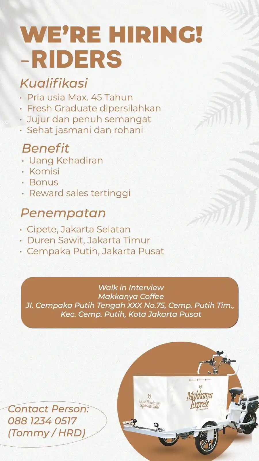 Image from Lowonganterpadu: We Are Hiring !   Riders Syarat: - ﻿﻿Pria, maks. 45 tahun - ﻿﻿Freshgra...