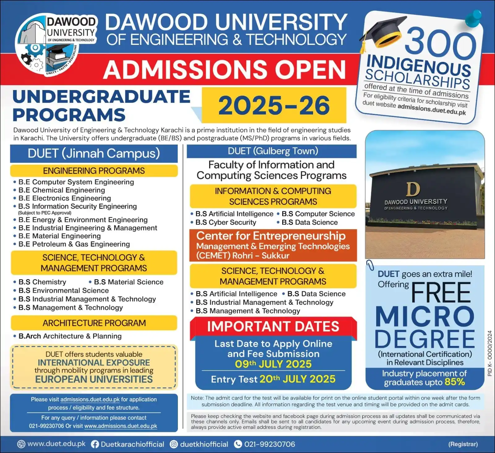Image from University Guide Pakistan (OFFICIAL) 🇵🇰 🎓: ADMISSIONS  *Dawood University of Engineering & Technology (DUET), Kar...