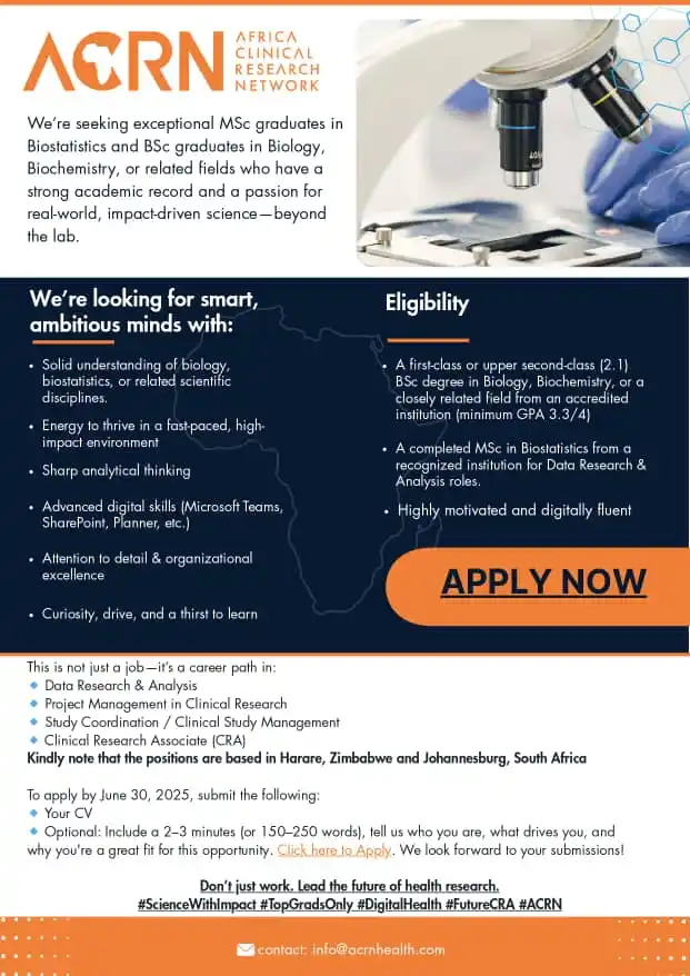 Image from Job Opportunities For Everyone: Are you a top graduate in Biostatistics, Biology, Biochemistry, or a r...