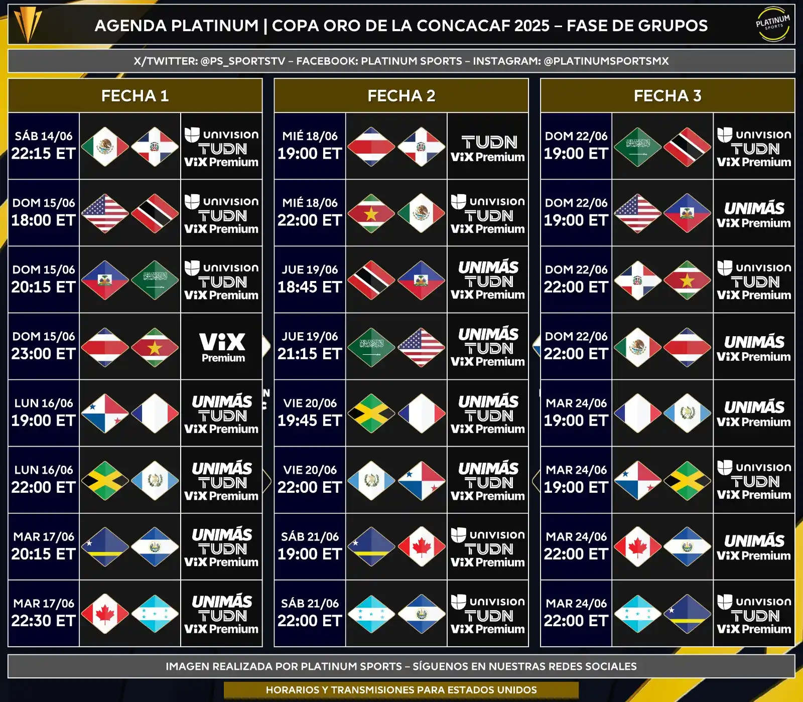 Image from PLATINUM Sports: ¡CALENDARIO DE COPA ORO 2025 PARA ESTADOS UNIDOS!  ⚽️ <a class="text-b...