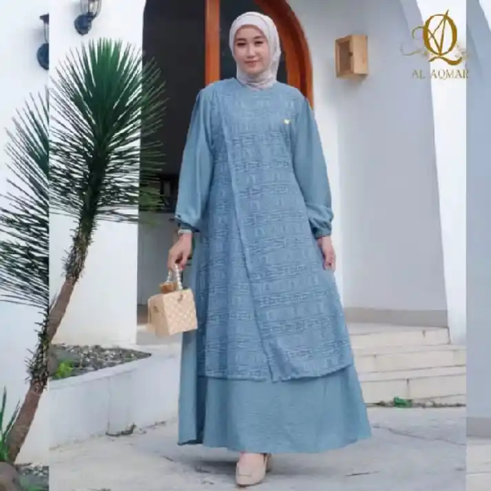 Image from Racun Shopee ♥: Cek Dress Mix Brukat Tali Pinggang Busui Saku Kanan Kain Polo Linen Ga...