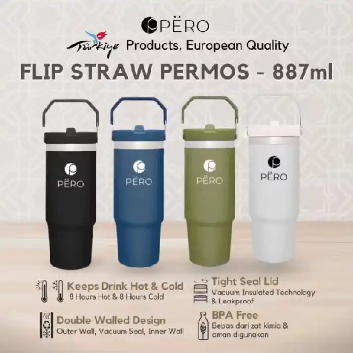 Image from Racun Shopee ♥: Cek [Restock] Pero Flip Straw Tumbler Permos 30oz 900ML with Handle / ...