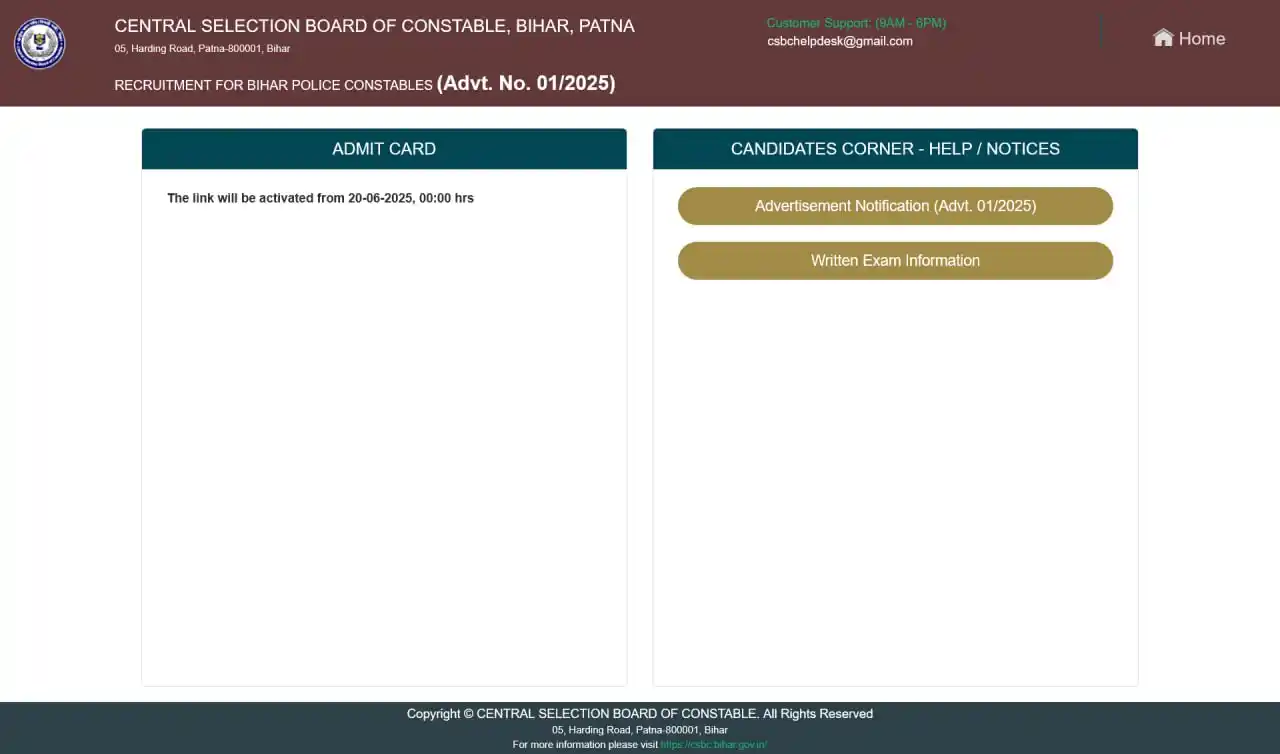 Image from 𝐒𝐭𝐚𝐭𝐢𝐜𝐬 𝐆𝐊 𝐐𝐮𝐢𝐳™🇮🇳: 💥 *CSBC Bihar Police Constable 01/2025* – *Exam City & Admit Card (Li...