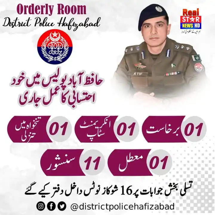 Image from Pakistan🇵🇰 International📡🪩 News &Crime cell investigation👮 Ch Mujahid Hussain🌐 Info🇵🇰 Pk✍️✍️: *ڈی پی او حافظ آباد عاطف نذیر نے محکمانہ خود احتسابی کے ویژن کے تحت اپ...