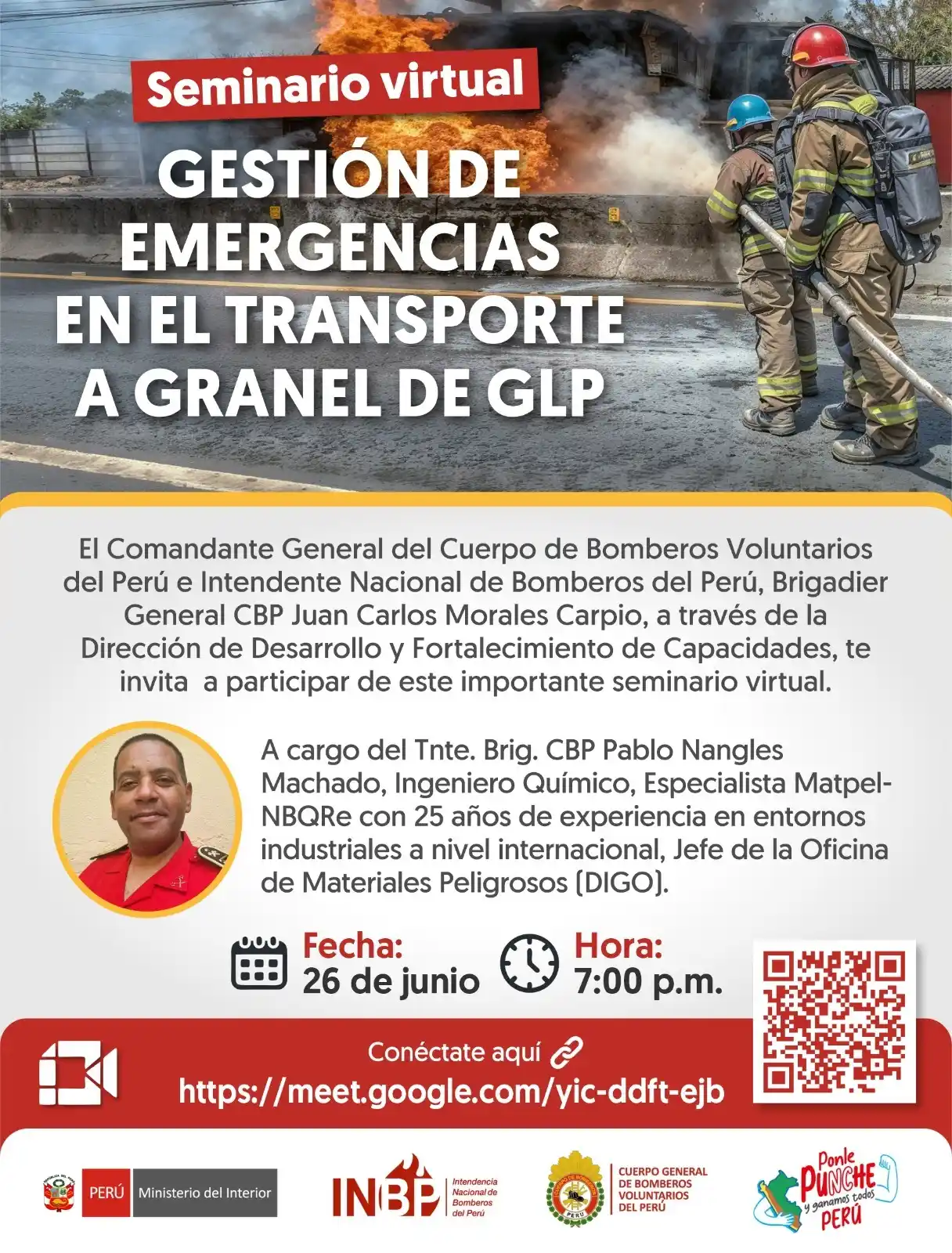 Image from Bomberos Voluntarios del Perú: El CGBVP e INBP te invitan al seminario virtual “Gestión de Emergencia...