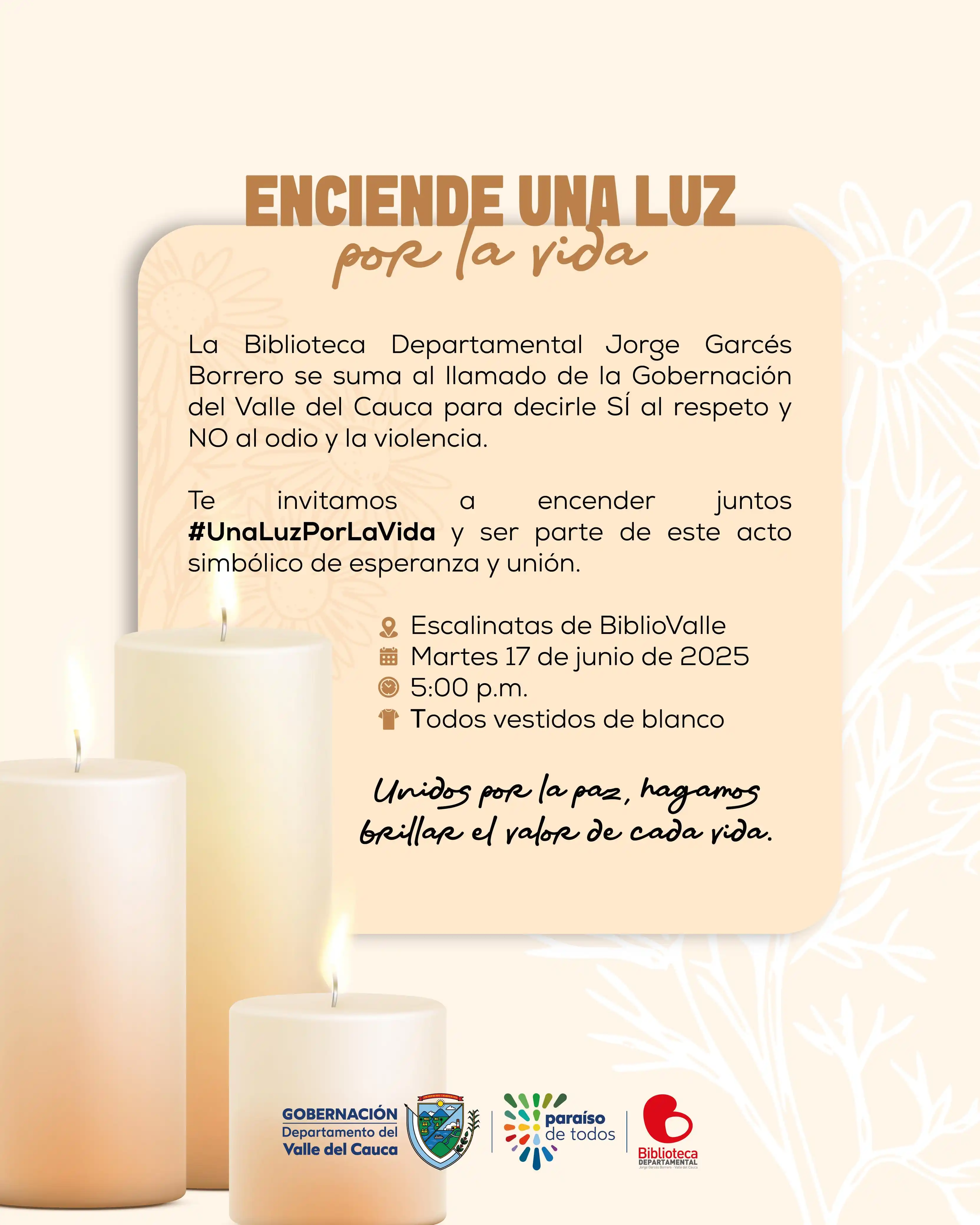 Image from @bibliovalle: 🕯️ Este martes 17 de junio te invitamos a encender una luz por la vid...