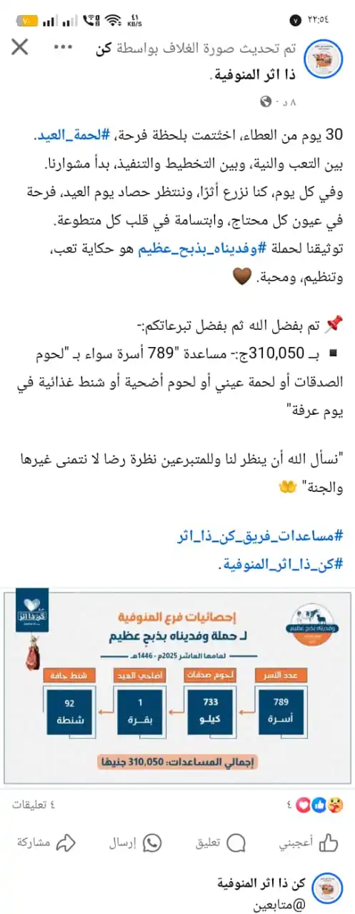 Image from فريق كن ذا اثر: *فرع المنوفية. 🌟*  ▫لينك الإحصائيات:  https://www.facebook.com/share/...