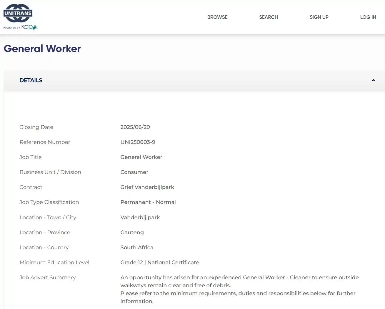 Image from Jobs & Learnerships in South Africa | Youthspace: General Worker Vacancy at Unilever Vanderbijlpark Location - Town / Ci...