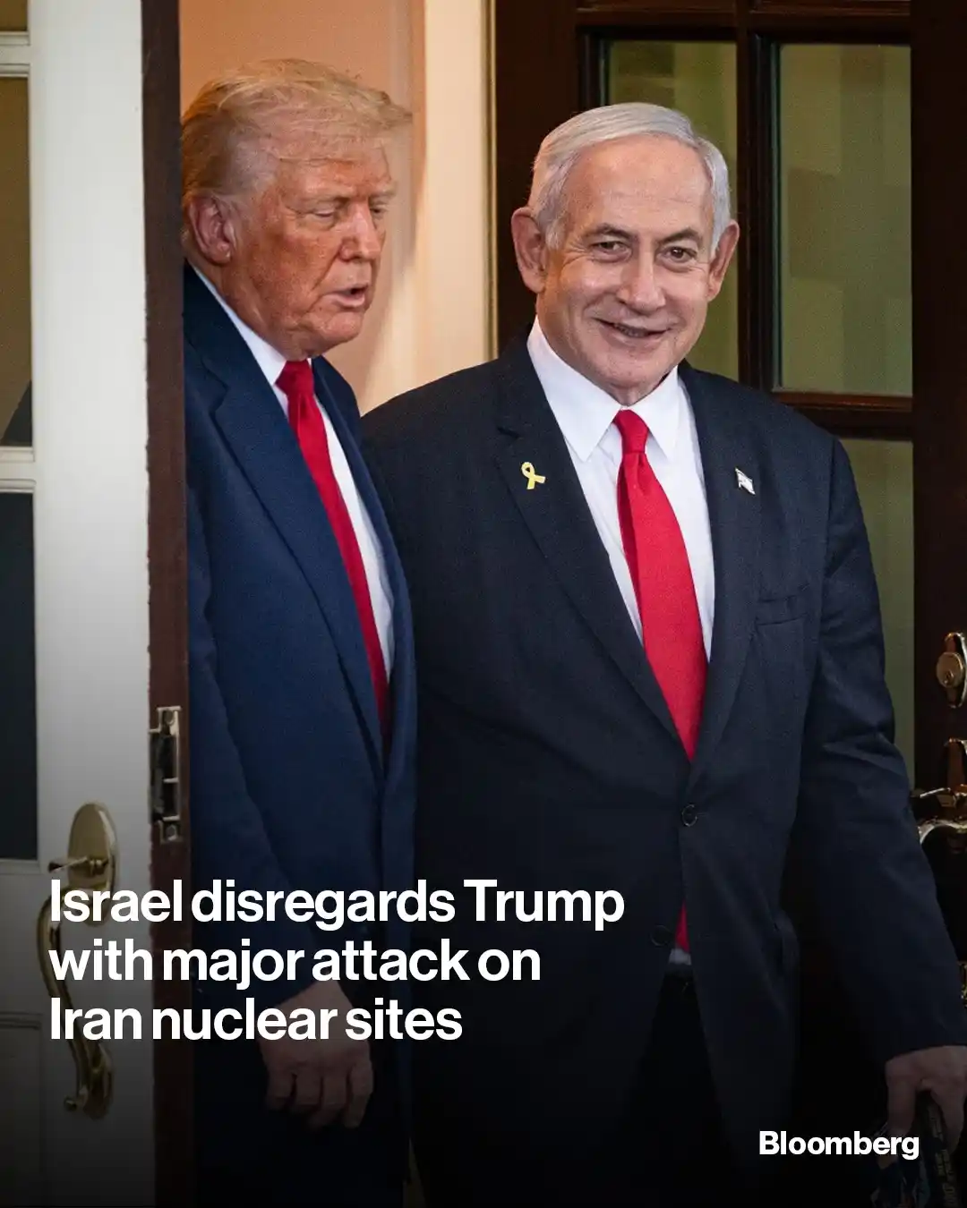 Image from Bloomberg News: Israeli Prime Minister Benjamin Netanyahu appeared to have defied Dona...