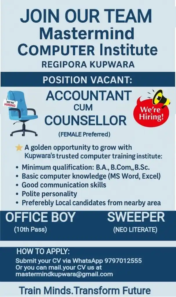 Image from Sagar Sajad Shah: _*Kupwara - Jobs @ Mastermind Computer Institute*_...