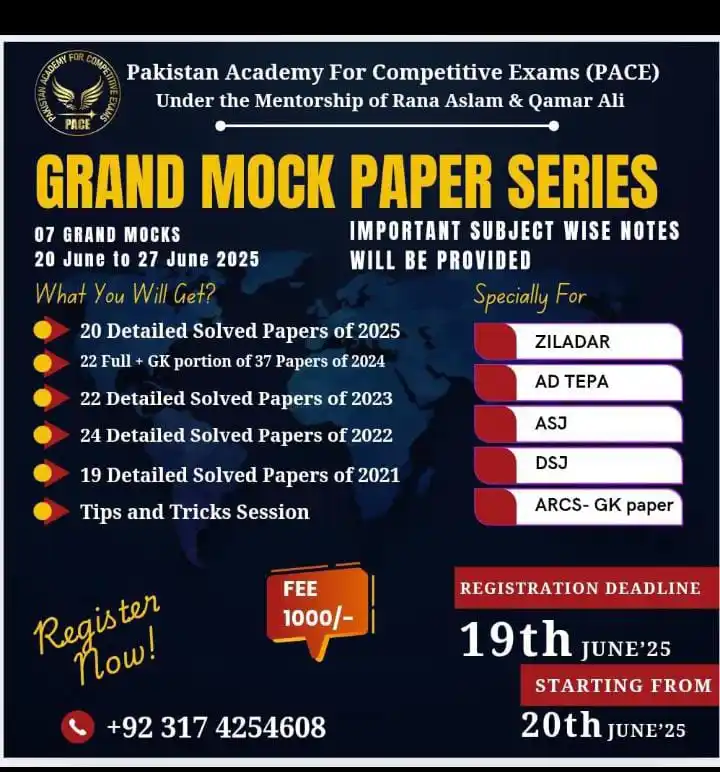 Image from PACE GK ACADEMY, PPSC, FPSC, PMS, CSS: Last 2 days of registration!! 📢 *Grand Mock Paper Series* Register ...