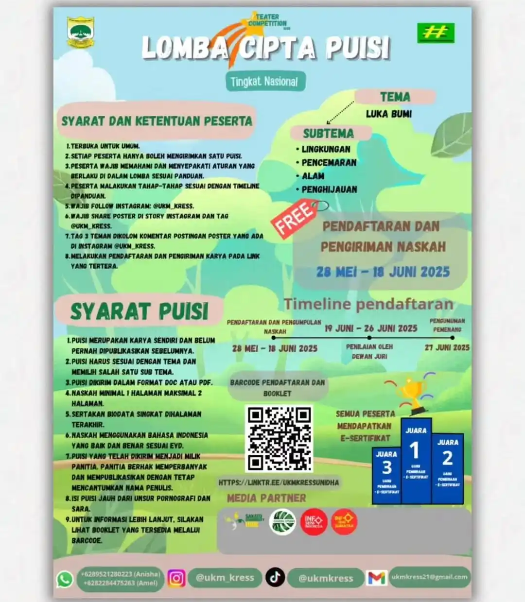 Image from Info Lomba: Lomba Menulis Puisi Nasional 2025, Gratis 🆓✅ . . . . TEMA LOMBA CIPTA...