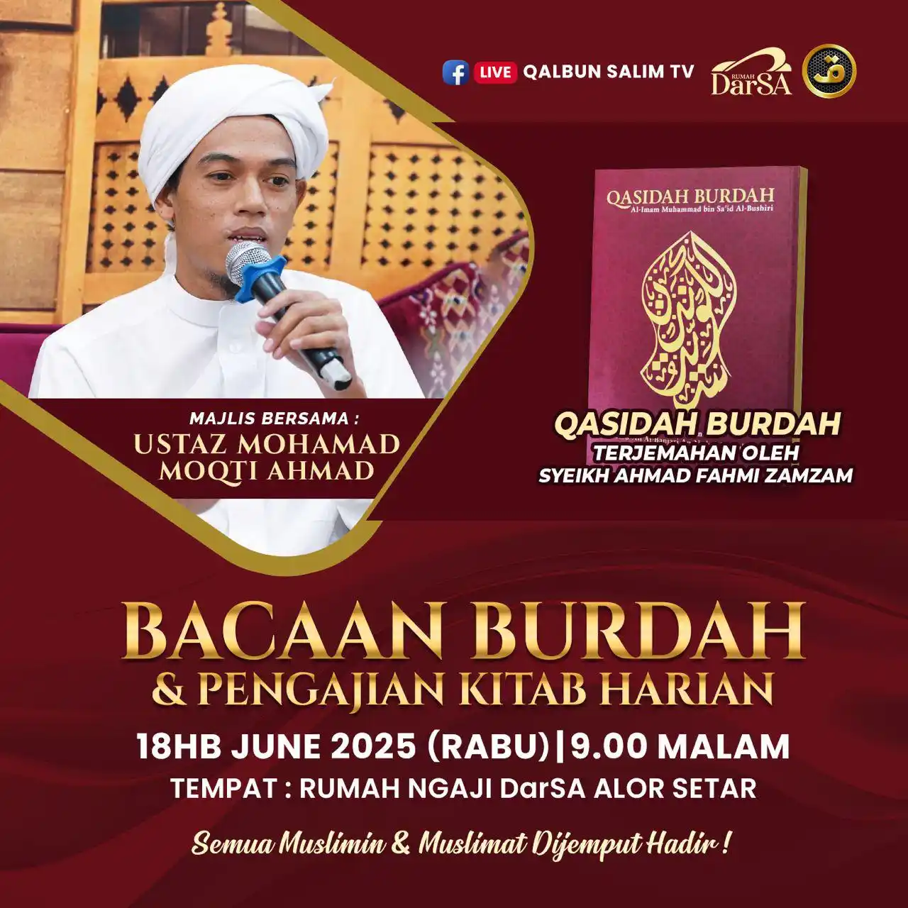 Image from πππππππππππ
πππ π²πΎπ΅πΈ: *MAJLIS BACAAN QASIDAH BURDAH IMAM AL-BUSIRI & PENGAJIAN KITAB π* π...