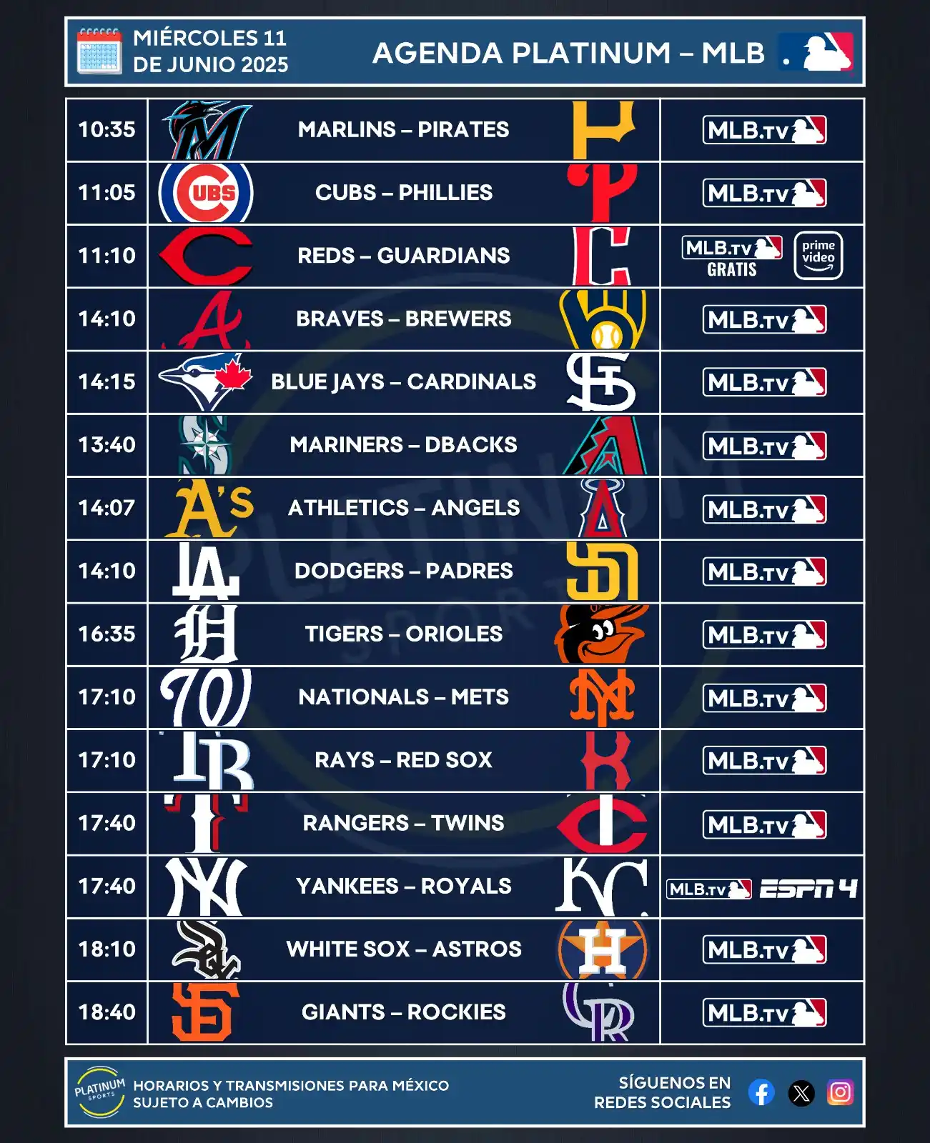 Image from PLATINUM Sports: ¡MIÉRCOLES BEISBOLERO DE MLB!  ⚾️ <a class="text-blue-500 hover:underl...